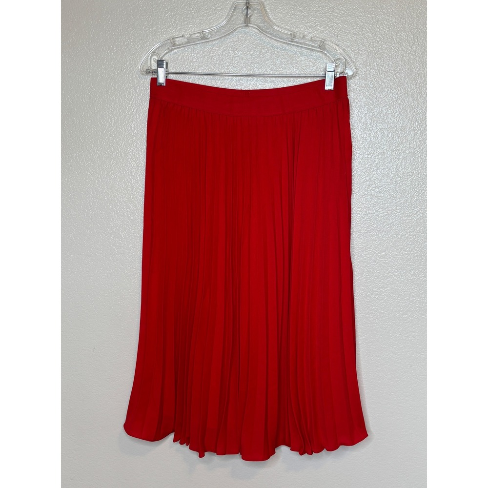 Kate Kasin Red Pleated Midi Skirt High Waist Accordion A-Line Size L